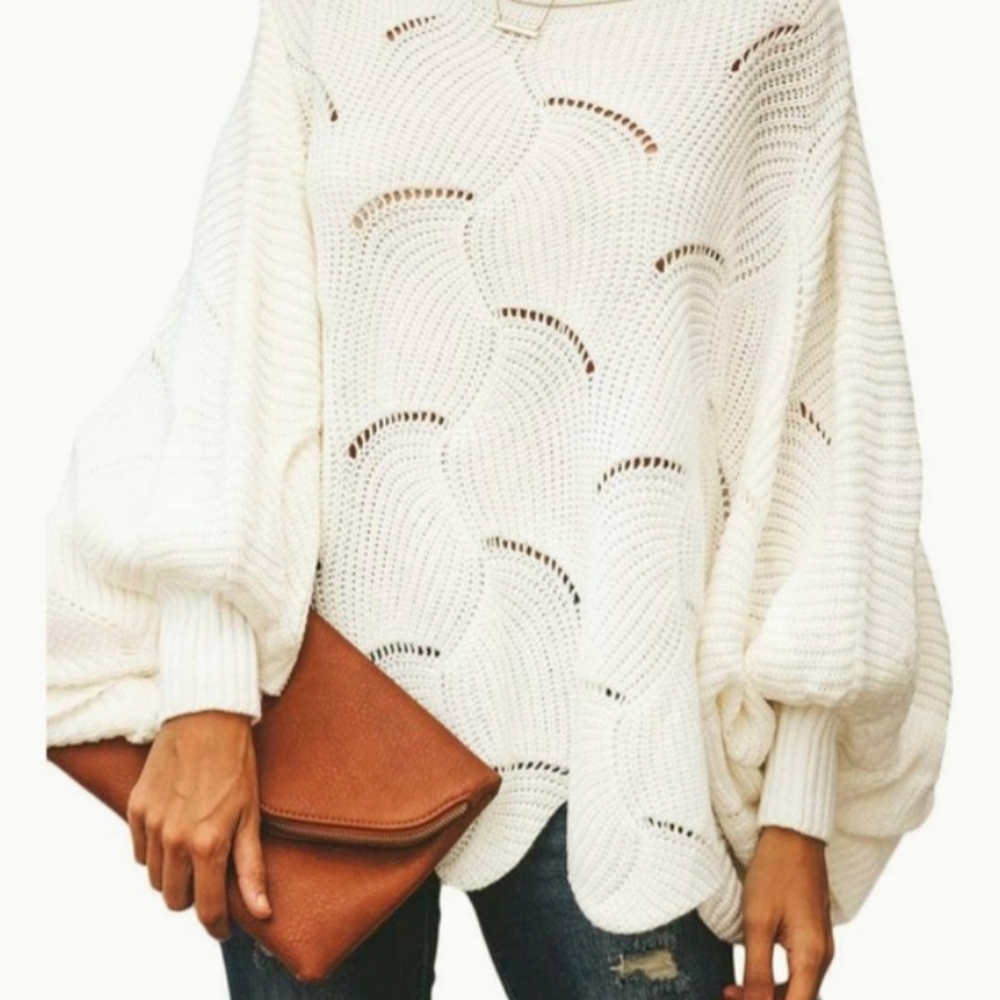 Amazon Cream BATWING SLEEVE Knit Poncho Sweater SIZE 2XL GUC